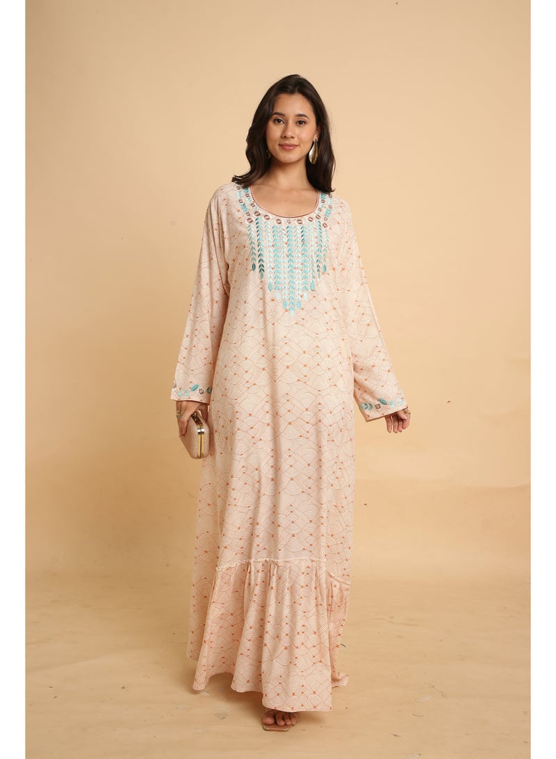 HANA & SARA Trendy Luxe Printed Arabic Jalabiya Dress For Women - Image 4